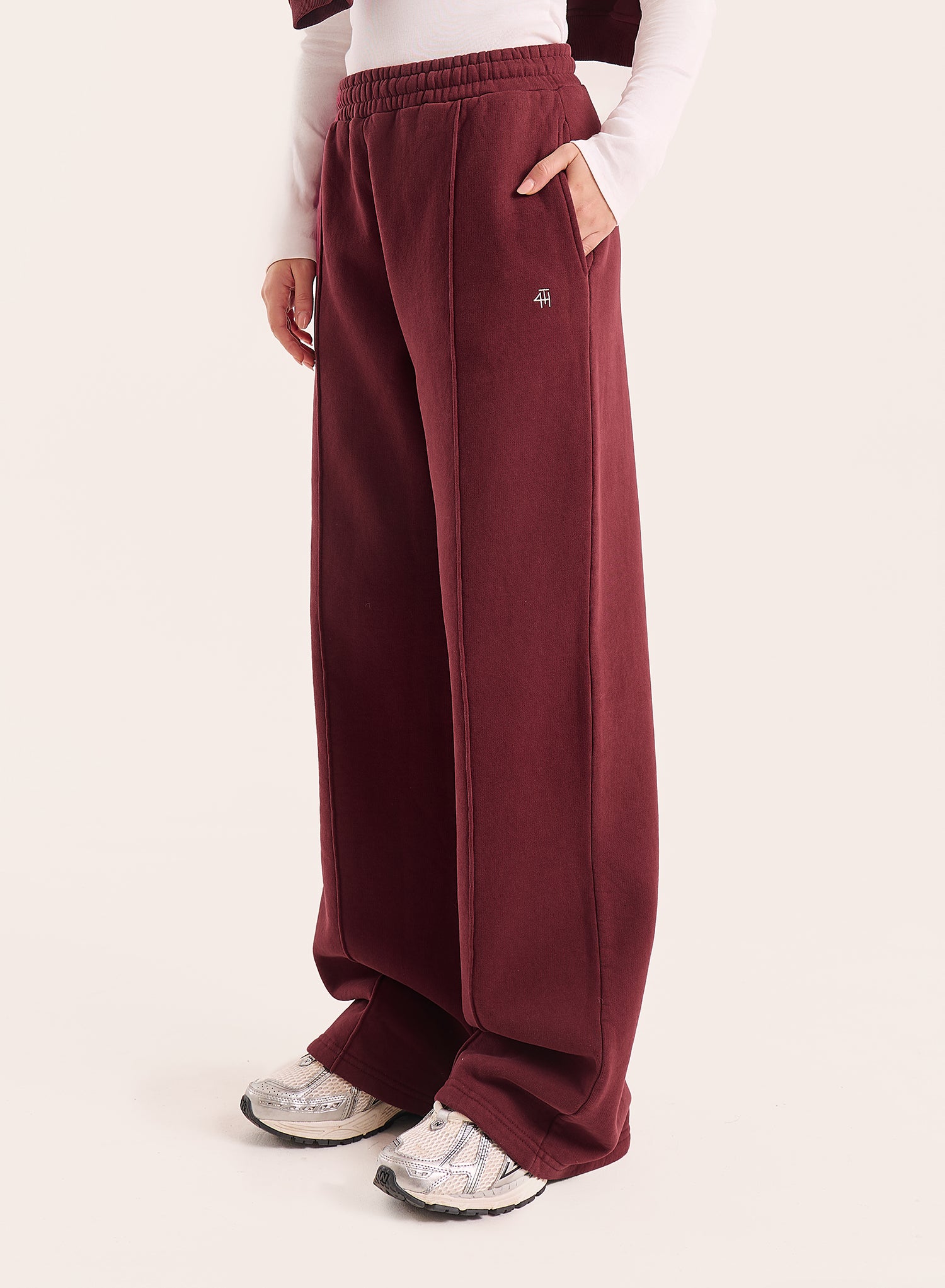 Burgundy 4th Wide Leg Branded Joggers